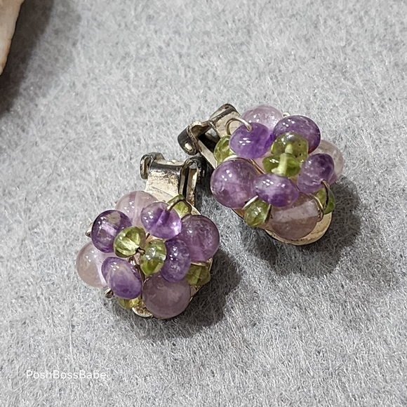 Vintage Glass Bead Cluster Earrings | Clip-On Floral Design - Picture 1 of 9